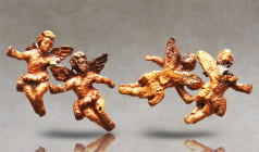 Ancient Roman Pair of gold earrings depicting Cupid. Reference: Condition: Very Fine
Weight: 1.7g Diameter: 23.2mm