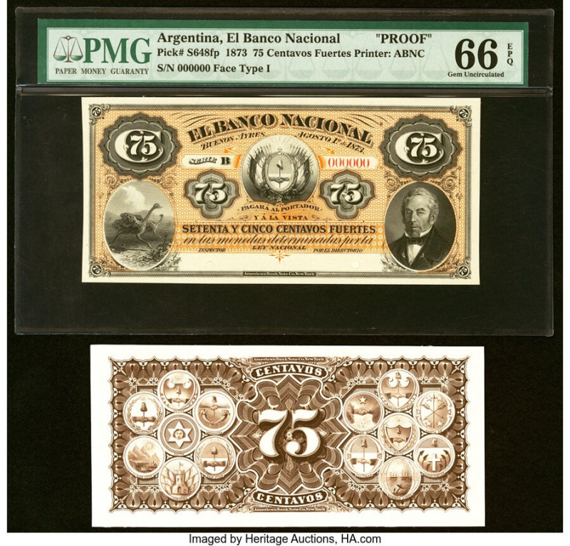 Argentina Banco Nacional 75 Centavos Fuertes 1.8.1873 Pick S648fp; S648bp Front ...