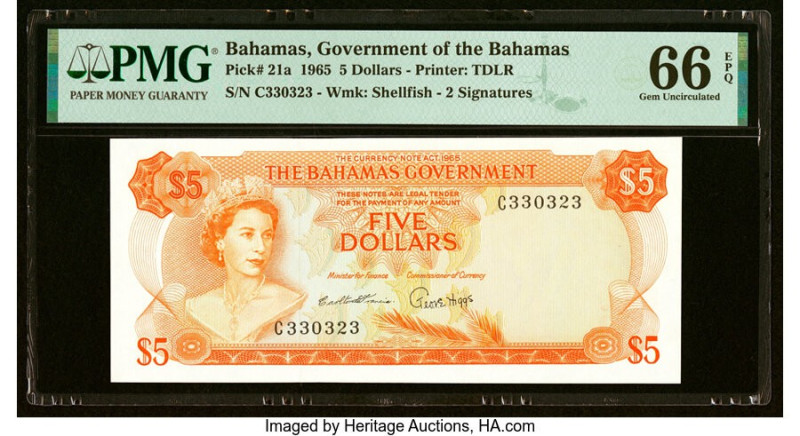 Bahamas Bahamas Government 5 Dollars 1965 Pick 21a PMG Gem Uncirculated 66 EPQ. ...