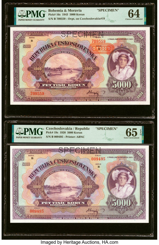 Bohemia and Moravia National Bank 5000 Korun 1943 Pick 16s Specimen PMG Choice U...