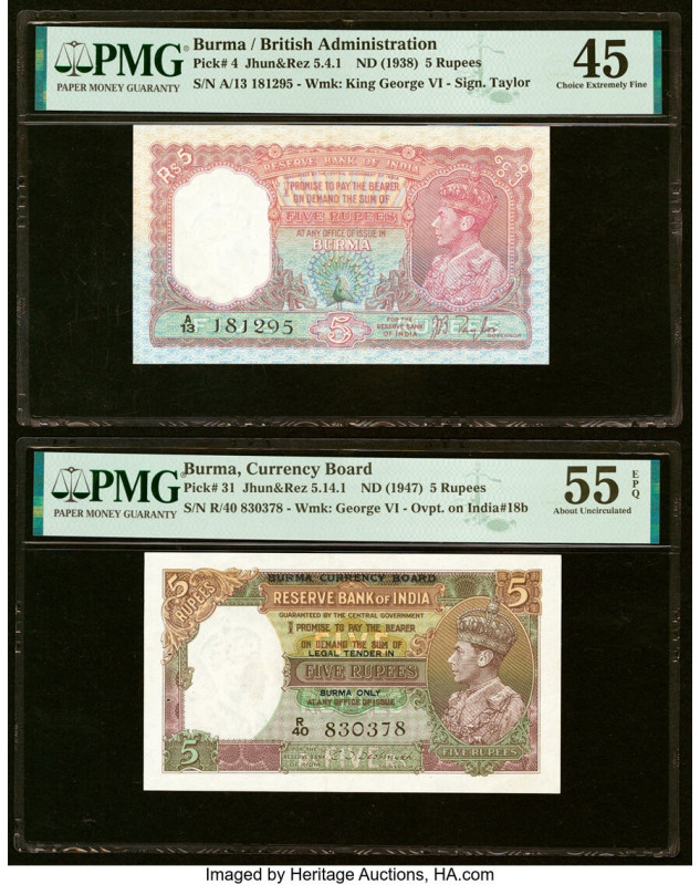 Burma Reserve Bank of India 5 Rupees ND (1938); (1947) Pick 4; 31 Two Examples P...