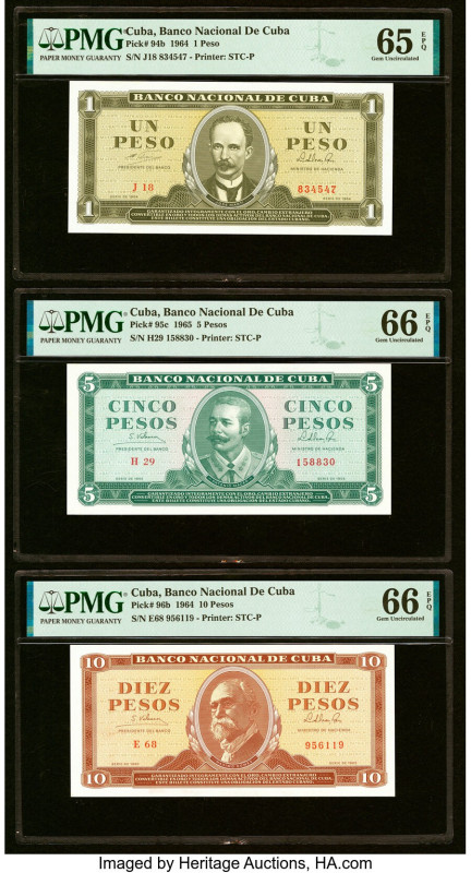 Cuba Banco Nacional de Cuba Group Lot of 5 Examples PMG Superb Gem Unc 67 EPQ; G...