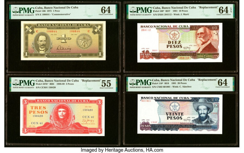 Cuba Banco Nacional de Cuba Group Lot of 4 Examples PMG Choice Uncirculated 64 E...