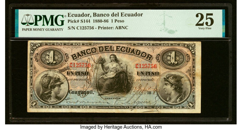 Ecuador Banco del Ecuador 1 Peso 1.2.1884 Pick S144 PMG Very Fine 25. HID0980124...