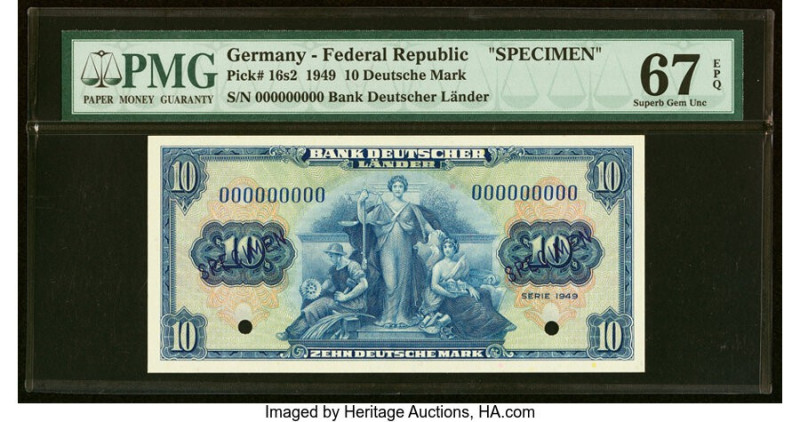 Germany Federal Republic Bank Deutscher Lander 10 Deutsche Mark 1949 Pick 16s2 S...