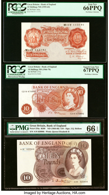 Great Britain Bank of England 10 Shillings (2); 10 Pounds ND (1955-70) Pick 368c...