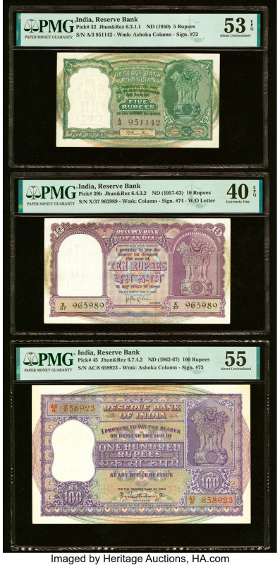 India Reserve Bank of India 5; 10; 100 Rupees ND (1950); (1957-62); (1962-67) Pi...