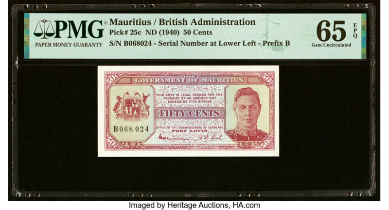 Mauritius Government of Mauritius 50 Cents ND (1940) Pick 25c PMG Gem Uncirculat...