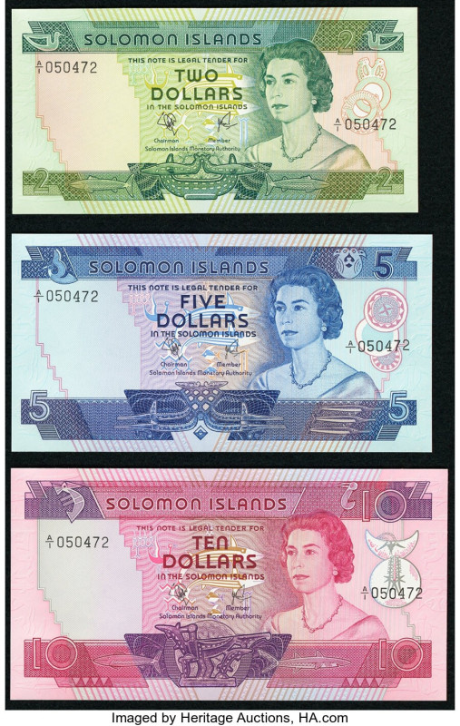 Solomon Islands Matching Serial Number Set of 3 Examples Crisp Uncirculated. HID...