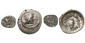 ARABIE, HIMYARITES, lot de 2 p.: petit bronze, T. à d./Bucrâne (TB); hémidrachme, Raidan, au nom de MBN BYN, T. à d./T. à d. (B à TB).