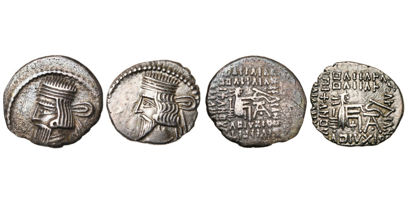 ROYAUME PARTHE, lot de 2 drachmes frappées à Ecbatane: Artaban III et Vologases ...