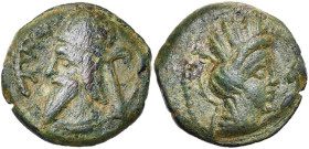 ROYAUME PARTHE, Vologases III (105-147), AE dichalque, 132, Séleucie. D/ B. dr. à g., coiffé d'une tiare. Devant, ΔMV (an 444). R/ B. tourelé, voilé d...