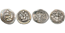 ROYAUME SASSANIDE, Peroz (457-483), lot de 2 drahms: avec la couronne au globe, WH; avec la couronne ailée, BBA.

Très Beau