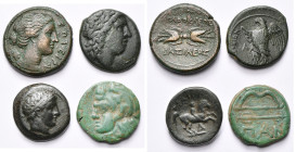 lot de 4 bronzes: Sicile, Syracuse, Agathoclès, B. d'Artémis/Foudre ailé; Hicétas, T. de Zeus Hellanios/Aigle; Royaume de Macédoine, Philippe II, T. d...
