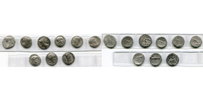 lot de 9 deniers: Ti. Veturius, Cr. 234/1; C. Claudius Pulcher, Cr. 300/1; L. Ap...