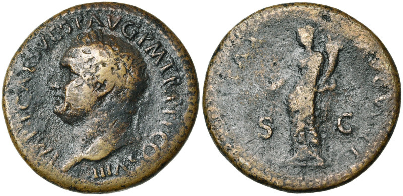 TITUS Auguste (79-81), AE sesterce, 80-81, Rome. D/ IMP T CAES VESP AVG P M TR P...