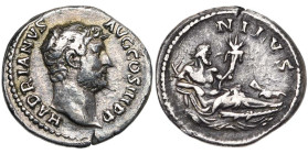 HADRIEN (117-138), AR denier, 130-133, Rome. D/ HADRIANVS AVG COS III PP T. l. à d. R/ NILVS Nil étendu à d., ten. une corne d'abondance, le bras g. p...