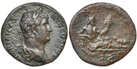 HADRIEN (117-138), AE sesterce, 130-133, Rome. D/ HADRIANVS AVG COS III P P B. l., dr. à d. R/ NILVS/ SC Nil étendu à d., ten. un roseau et une corne ...