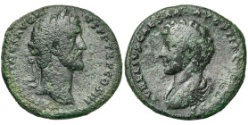 ANTONIN le Pieux (138-161), AE sesterce, 140, Rome. D/ ANTONINVS AVG PI-VS P P TR P COS III T. l. à d. R/ AVRELIVS CAESAR AVG PII F COS B. dr. à g. En...