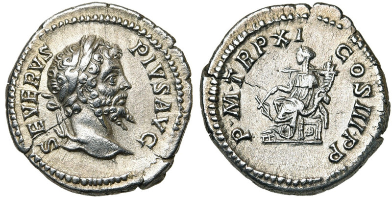 SEPTIME SEVERE (193-211), AR denier, 203, Rome. D/ SEVERVS- PIVS AVG T. l. à d. ...