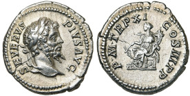 SEPTIME SEVERE (193-211), AR denier, 203, Rome. D/ SEVERVS- PIVS AVG T. l. à d. R/ P M TR P XI- COS III P P Fortuna assise à g., ten. une corne d'abon...