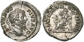 SEPTIME SEVERE (193-211), AR denier, 209, Rome. D/ SEVERVS- PIVS AVG T. l. à d. R/ PM TR P XVII- COS III PP Salus assise à g., nourrissant un serpent ...
