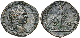 CARACALLA Auguste (198-217), AE sesterce, 211-213, Rome. D/ M AVREL ANTONINVS PIVS AVG BRIT T. l. à d. R/ PROVIDENTIAE DEORVM/ S-C Providentia deb. à ...
