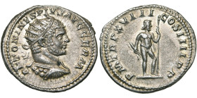 CARACALLA Auguste (198-217), AR antoninien, 215, Rome. D/ ANTONINVS PIVS AVG GERM B. r., cuir. à d. R/ P M TR P XVIII COS IIII PP Jupiter deb. à d., t...