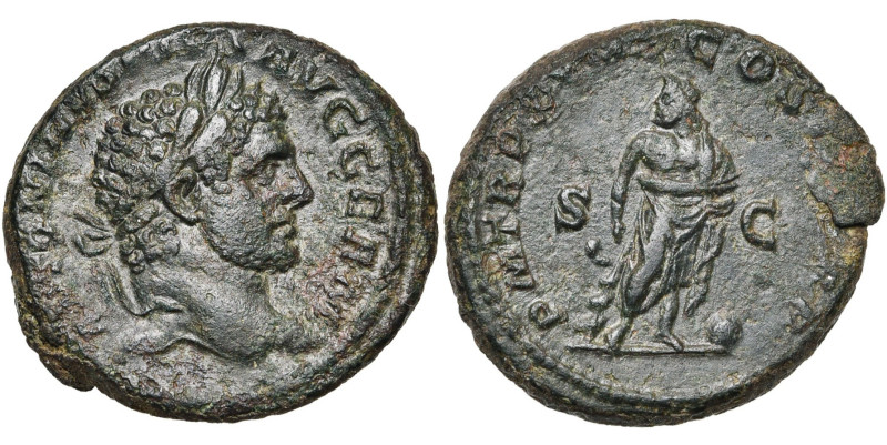 CARACALLA Auguste (198-217), AE as, 215, Rome. D/ ANTONINVS PIVS AVG GERM T. l. ...