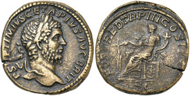 GETA Auguste (209-212), AE sesterce, 211, Rome. D/ P SEPTIMIVS GETA- PIVS AVG BRIT T. l. à d. R/ FORT RED TR P III COS II P P/ SC Fortuna assise à g.,...