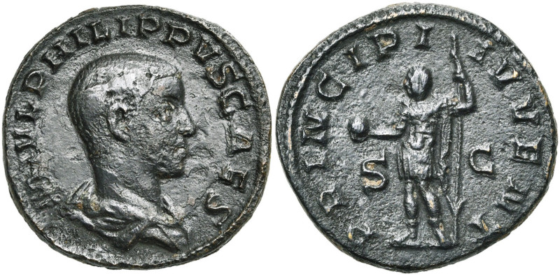 PHILIPPE II César (244-246), AE as, 244-246, Rome. D/ M IVL PHILIPPVS CAES B. dr...