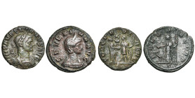 AURELIEN (270-275), lot de 2 as: marque Δ, R/ Le couple impérial; Severina, marque , R/ Junon.

Beau à Très Beau