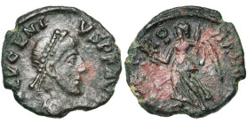 EUGENE (392-394), AE AE 4, Aquilée. D/ DN EVGENI-VS PF AVG B. diad., dr., cuir. à d. R/ SPES ROMANORVM/ [AQS] Victoire marchant à g., ten. une couronn...