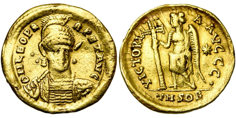 LEON Ier (457-474), AV solidus, 457-468, Thessalonique. D/ DN LEO PE-RPET AVG B....