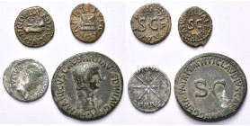 AUGUSTE (-27-14), lot de 4 p.: quadrans, D/ Deux mains serrées, Autel; denier, R/ Astre à huit rayons (fourré); Germanicus, as, R/ SC entouré d'une in...