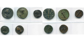 FAUSTINE la Jeune (†175), lot de 5 p.: sesterces, frappés sous Antonin le Pieux, R/ Vénus (trous de corrosion), Concordia; as (3), R/ Junon, Laetitia,...
