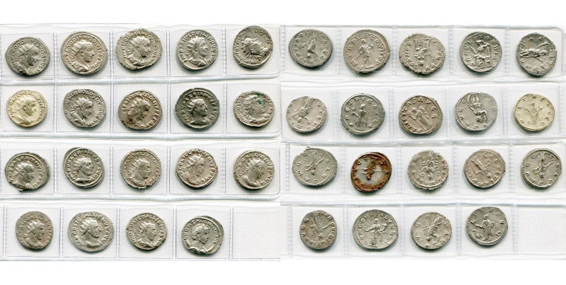 lot de 19 antoniniens: Gordien III, R/ Sol, L'empereur ten. une lance et un glob...