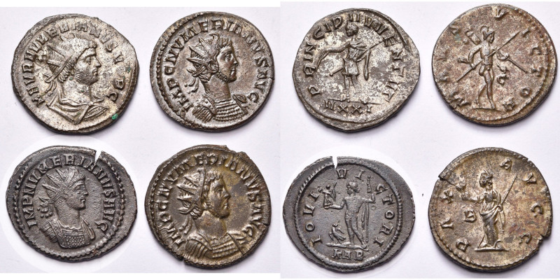 NUMERIEN, lot de 4 antoniniens: César, R/ Le prince ten. une lance (argenté); Au...