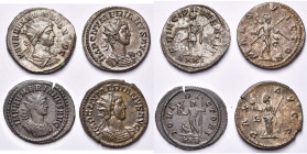 NUMERIEN, lot de 4 antoniniens: César, R/ Le prince ten. une lance (argenté); Auguste, R/ Mars (argenté), Jupiter, Pax (argenté).

Très Beau à Super...