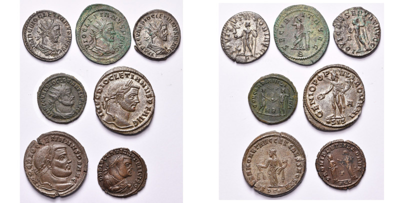 DIOCLETIEN (284-305), lot de 7 p.: antoninien, R/ Jupiter Tutator, Securitas (ve...