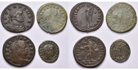 SEVERE II César (305-306), lot de 4 bronzes: follis, R/ Génie (2, dont 1 TB à SUP), Mars (rare); 1/4 follis, R/ Génie (rare).

Beau à Très Beau...