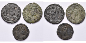VETRANIO (350), lot de 3 bronzes: centenionalis, R/ L'empereur ten. deux étendards, L'empereur couronné par une Victoire; follis, R/ L'empereur ten. u...