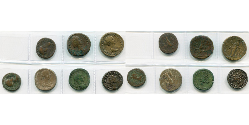 lot de 7 bronzes: Claude, as, R/ Libertas; Faustine l'Ancienne divinisée, sester...