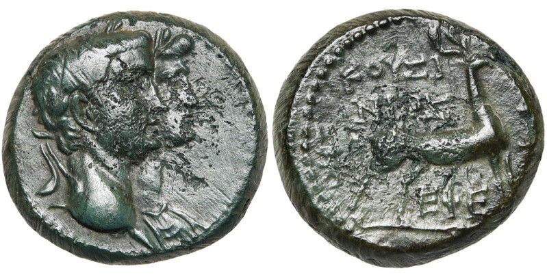 IONIE, EPHESE, Claude (41-54), AE bronze. D/ T. accolées à d. de Claude et d'Agr...