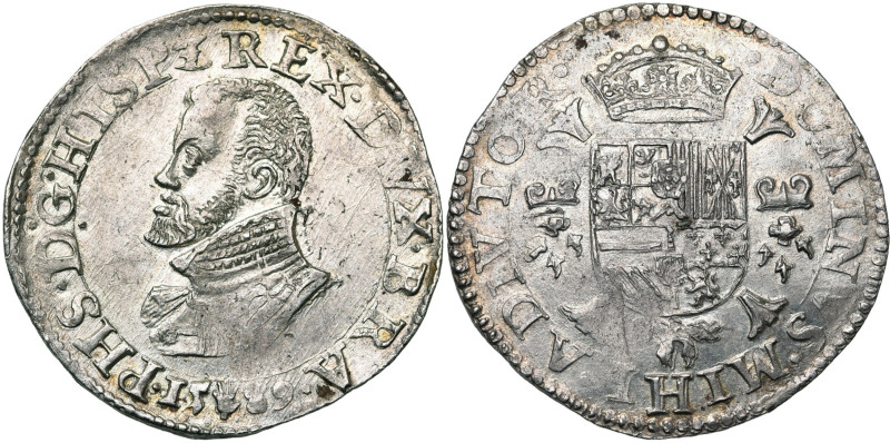 BRABANT, Duché, Philippe II (1555-1598), AR demi-écu Philippe, 1589, Anvers. D/ ...