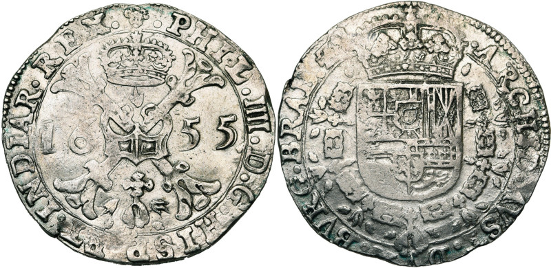 BRABANT, Duché, Philippe IV (1621-1665), AR patagon, 1655, Bruxelles. D/ Croix d...