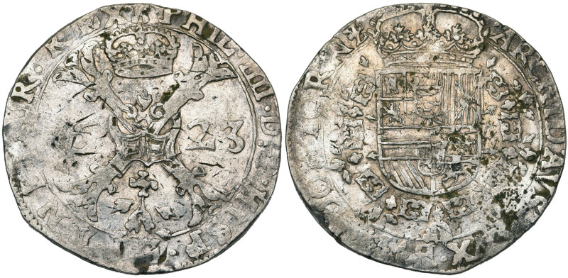 TOURNAI, Seigneurie, Philippe IV (1621-1665), AR patagon, 1623. D/ Croix de Bour...