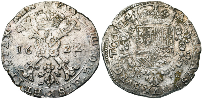 VLAANDEREN, Graafschap, Philips IV (1621-1665), AR patagon, 1622, Brugge. Vz/ Ge...