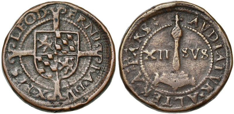 LIEGE, Principauté, Ernest de Bavière (1581-1612), Cu brûlé de 12 sols, s.d. (15...