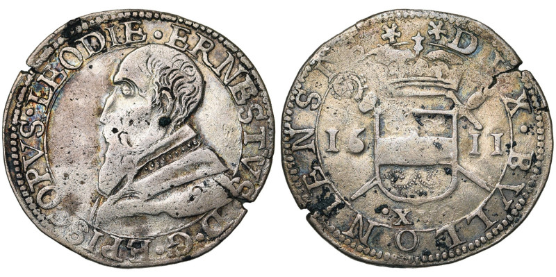 LIEGE, Principauté, Ernest de Bavière (1581-1612), AR teston de 15 patards, 1611...